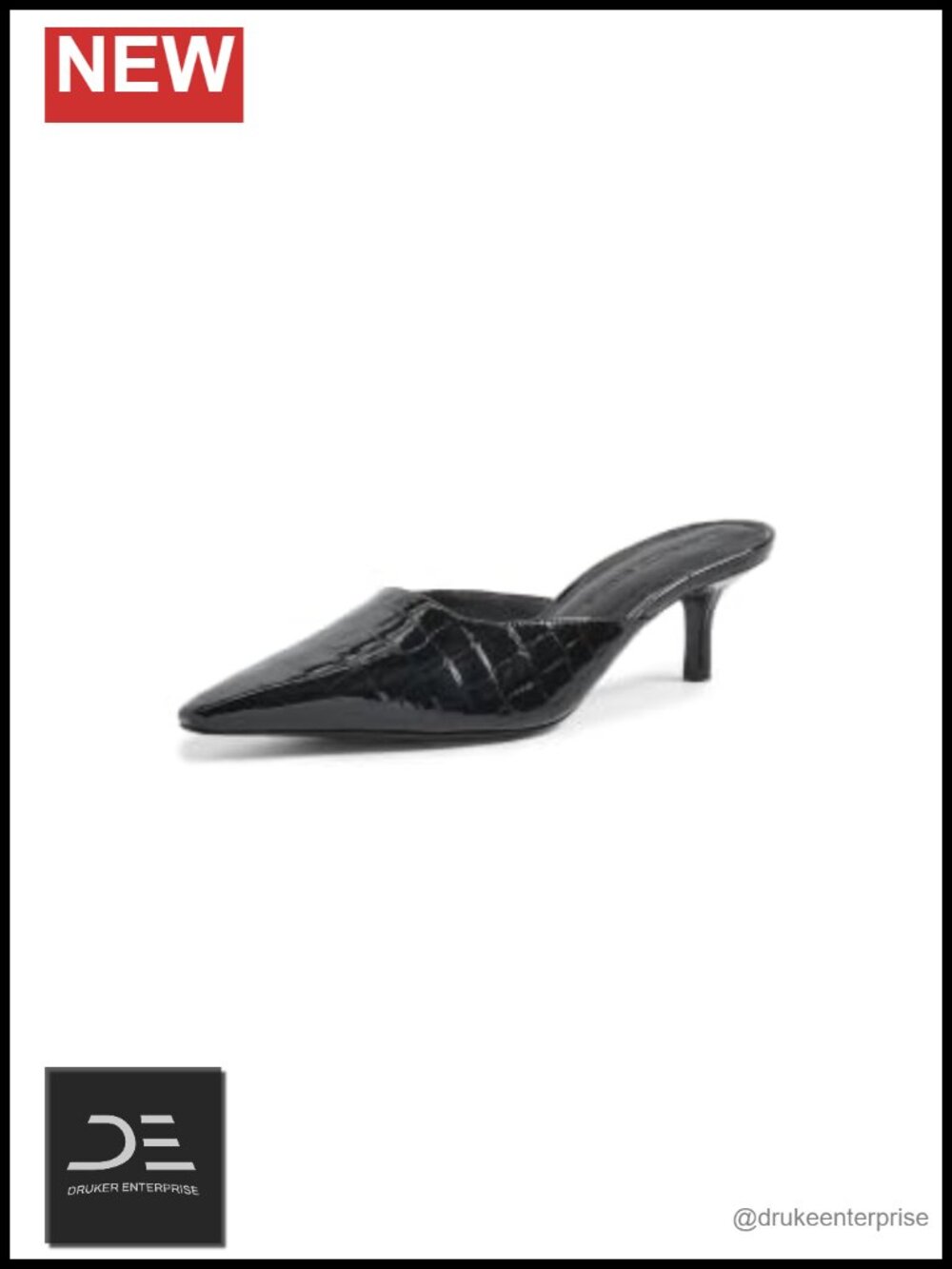 Kitten Heel Pumps, Croc-Embossed Patent Leather, Pointed Toe, 2in Heel, Women's